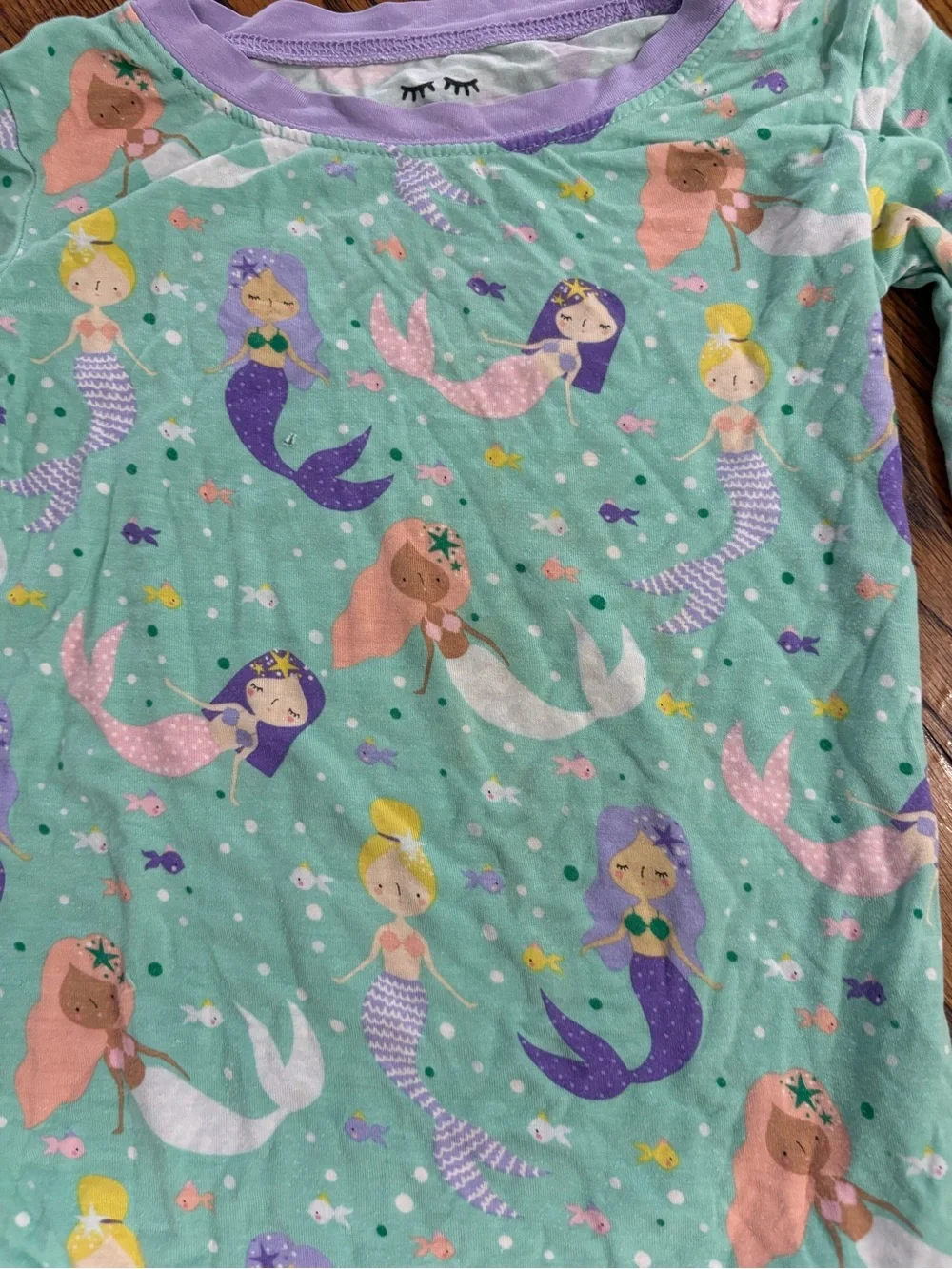 Little Sleepies 3T Pajama Top Mermaid Long Sleeve Mint Purple Bamboo